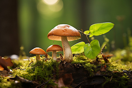 新鲜生长的蘑菇图片