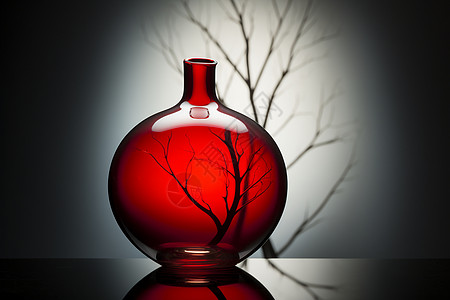 红花瓶下的树影图片