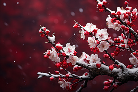 冬天盛开的红梅图片