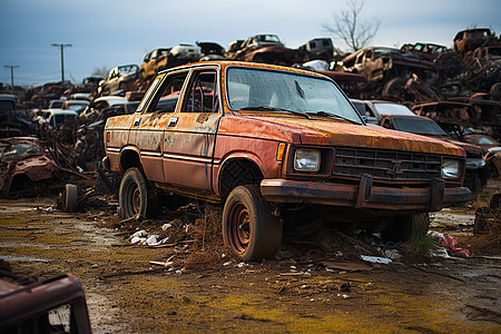 荒废场地的废弃车辆图片