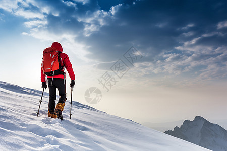 寒风中的人攀登雪山的人背景