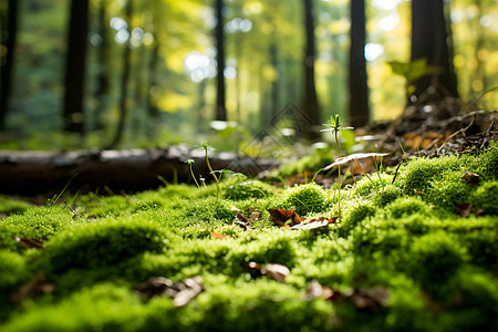 森林苔藓绿意盎然的夏季森林草地景观背景