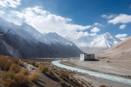 荒野中的雪山山脉景观图片