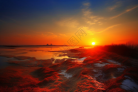 夕阳照耀下的美丽北戴河图片