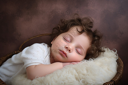 摇篮中熟睡的小婴儿高清图片