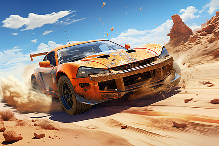 沙漠中狂飙的车辆图片