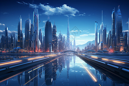 夜空下的未来科技城市背景图片
