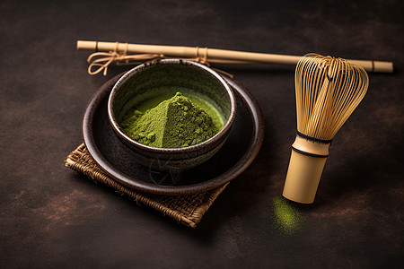 天然食物的绿茶粉图片