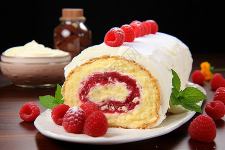 餐盘中的蔓越莓奶油蛋糕图片