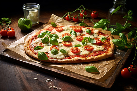 新鲜烘焙的番茄意大利披萨图片
