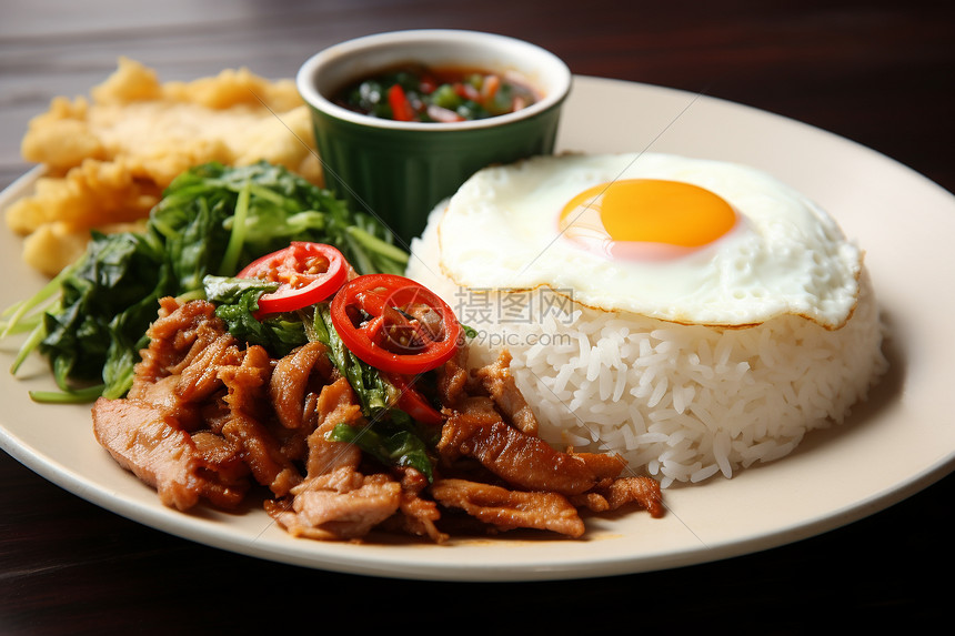 新鲜制作的麻辣鸡肉烩饭图片