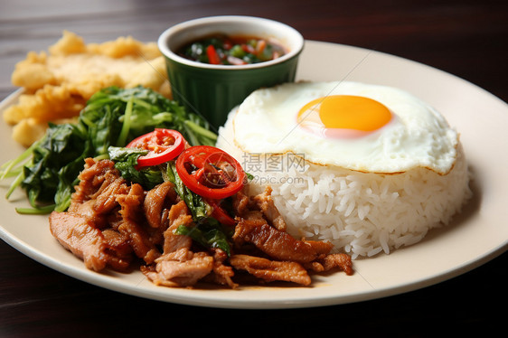 新鲜制作的麻辣鸡肉烩饭图片