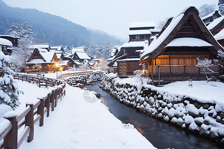 冬日风景中的古村落图片