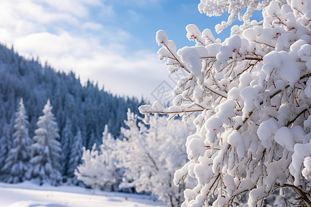 白雪背景冬日树林的美丽风光背景