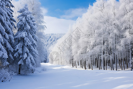 冬季白雪覆盖的森林景观图片