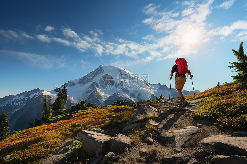 山中的登山爱好者图片