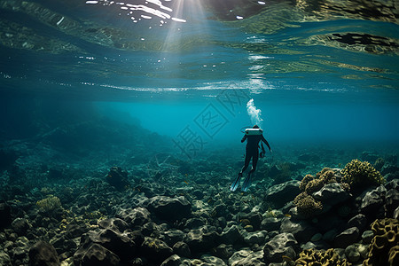 探索海底的浮潜运动图片