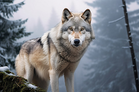 冬季丛林里的狼高清图片
