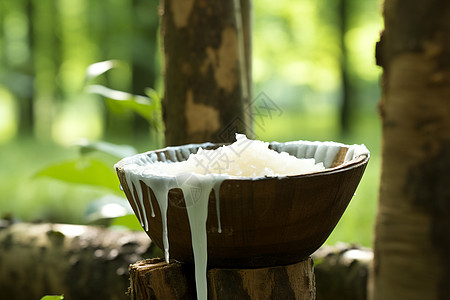 橡胶树下天然的乳胶图片