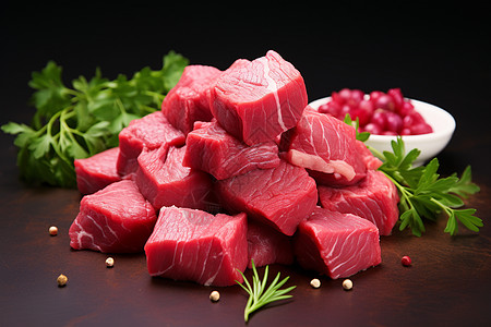 新鲜腌制的牛肉粒图片