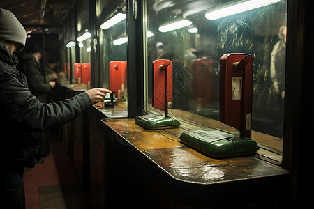 地铁站中的老式电话柜台图片