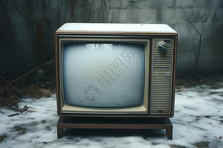 老式电视在雪地上图片