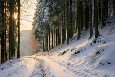 冬日下雪后的林间图片