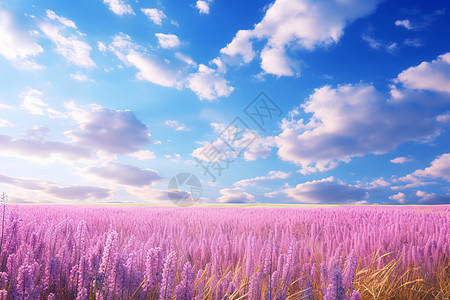 麦田风景美丽紫色花海背景