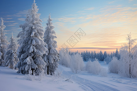 夕阳下的雪景图片