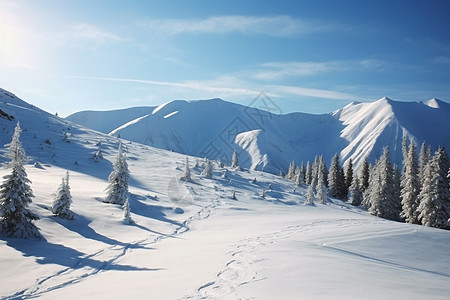 张家界雪景冰雪中的山林孤径背景