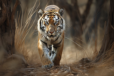 枯草旁的老虎图片