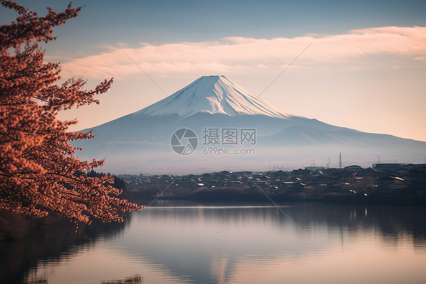 旭日初升富士山倩影图片