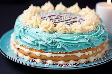 蛋糕banner蓝色蛋糕上的彩色糖粉背景