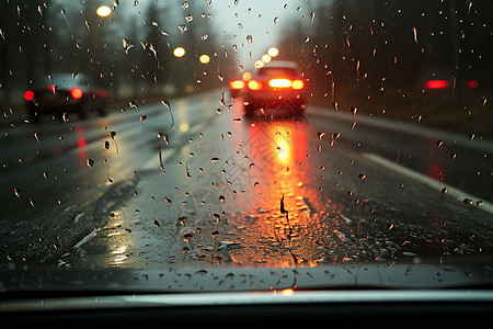 大雨中行驶的车辆图片