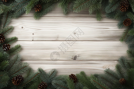 松树装饰的木质背景图片