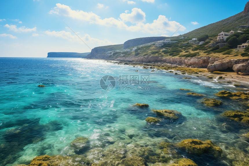 海岸旁的村庄图片