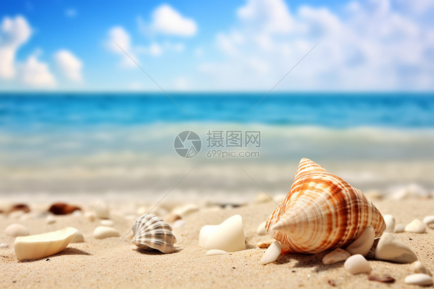 夏日海滩上的贝壳奇遇图片