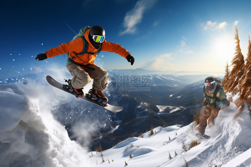 极限运动的雪山滑雪图片