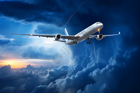 天空云层中的民航飞机图片