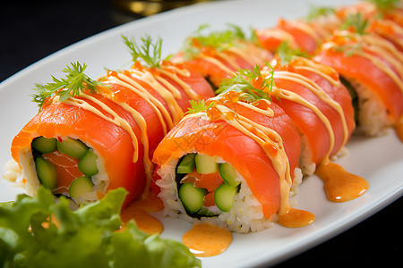 美味的三文鱼寿司卷图片