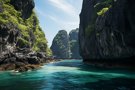 夏季山中碧绿的河水图片