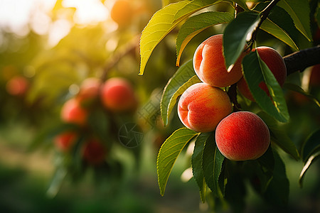 果园里丰收的桃子图片