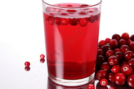 红色浆果汁与一堆浆果图片
