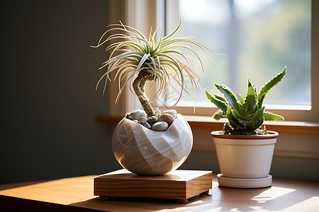 桌子上的植物盆栽图片