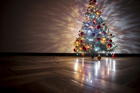 圣诞树上点缀着彩灯和装饰品背景图片