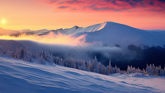 张家界雪景美丽的雪山背景