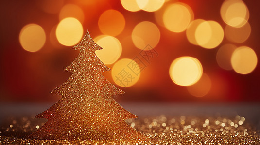 灯光下的金色圣诞树图片