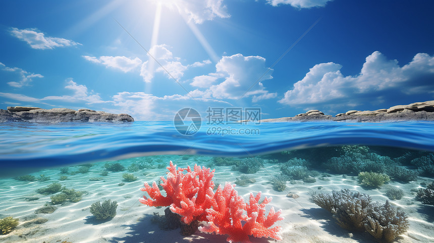 夏日海洋的美丽珊瑚礁图片