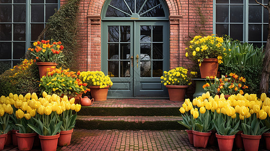 门口的鲜花盆栽图片