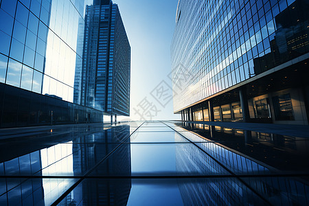 城市倒影城市现代建筑与蓝天的倒影背景